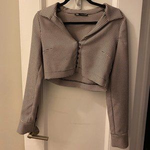 Zara Houndstooth Polo Top
